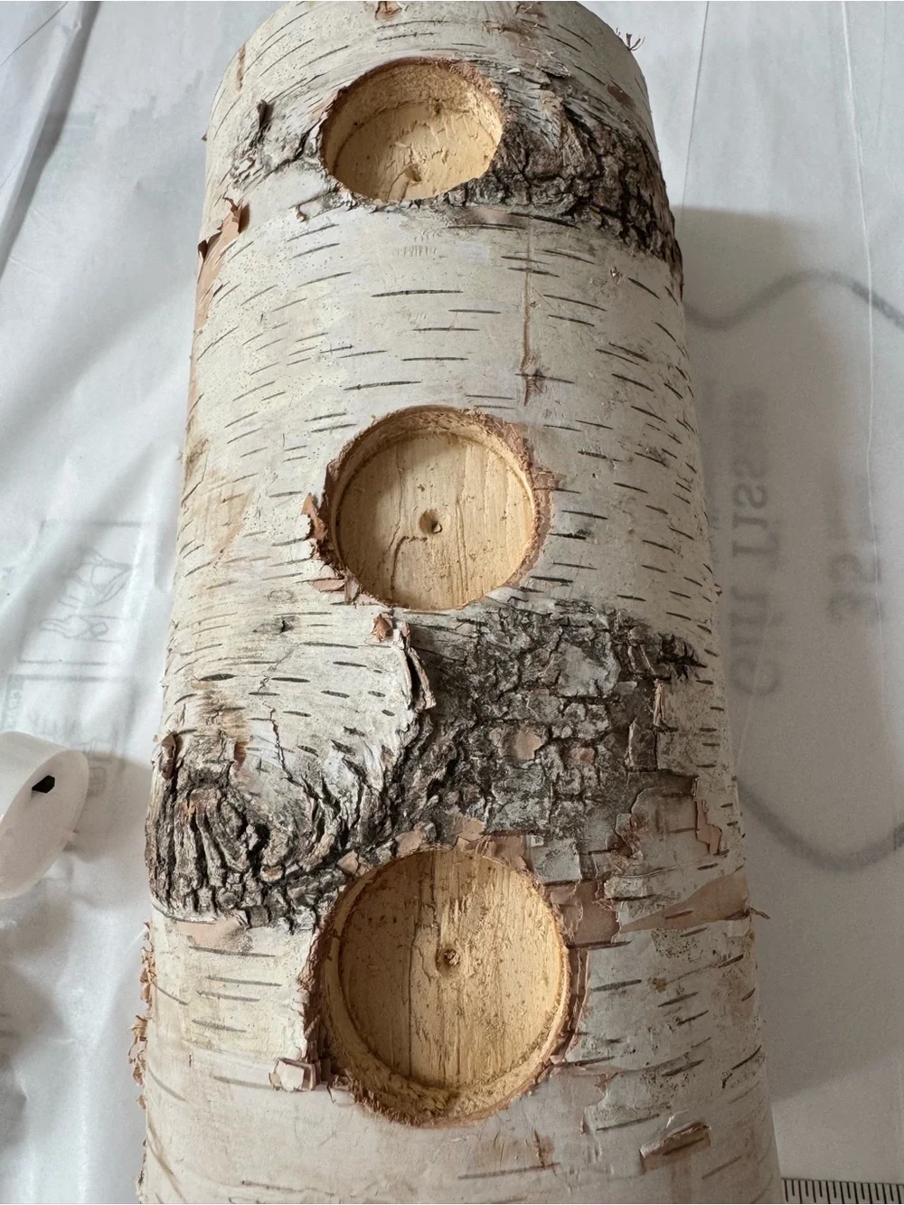 Rustic Birch (Yule)Log Tea Light Candle Holder - White; holidays or decor